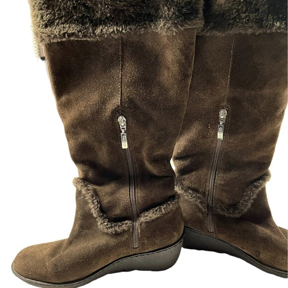 GUESS Boots Womens Size 8 Brown Suede Faux Fur Lined Wedge Winter Zip G Logo - Picture 8 of 8